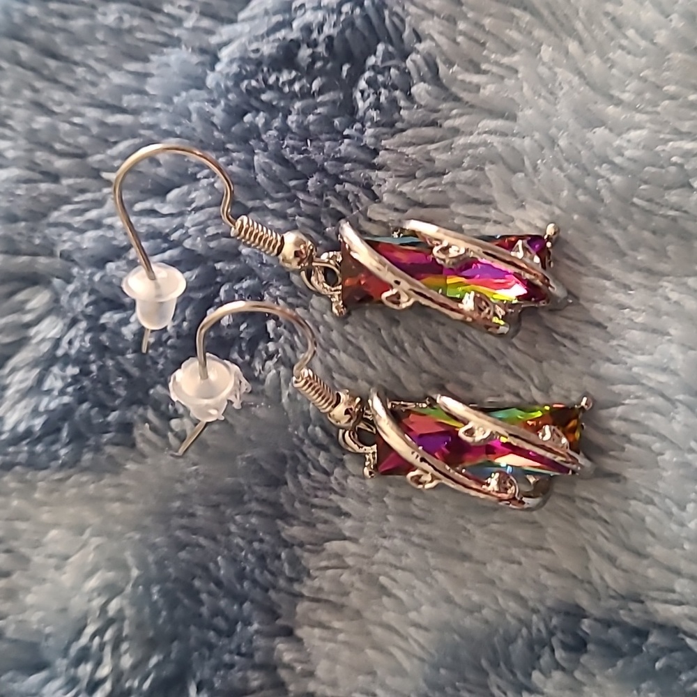- Rainbow Silver Dangle Earrings - Picture 1 of 5
